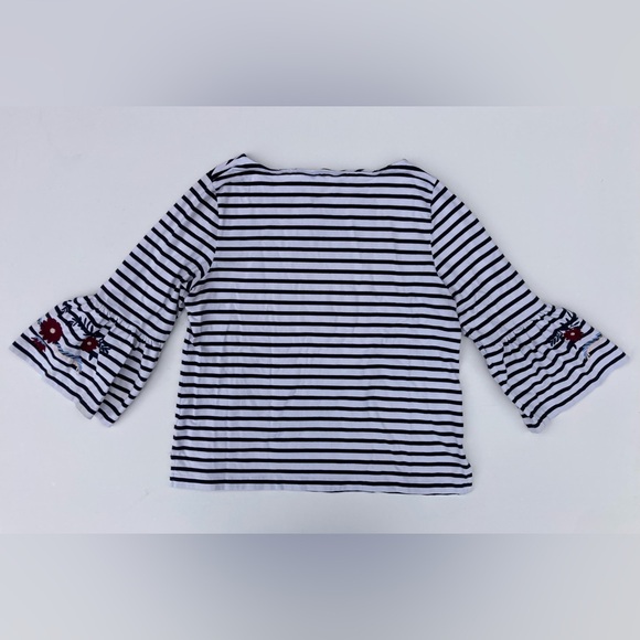 J. Crew Floral Embroidered Striped Bell Sleeve Cotton Top - Picture 3 of 10